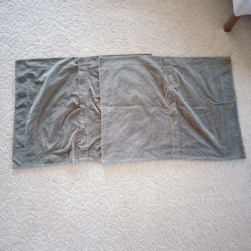 Pottery Barn Green Velour Velvet Button Closure Shams